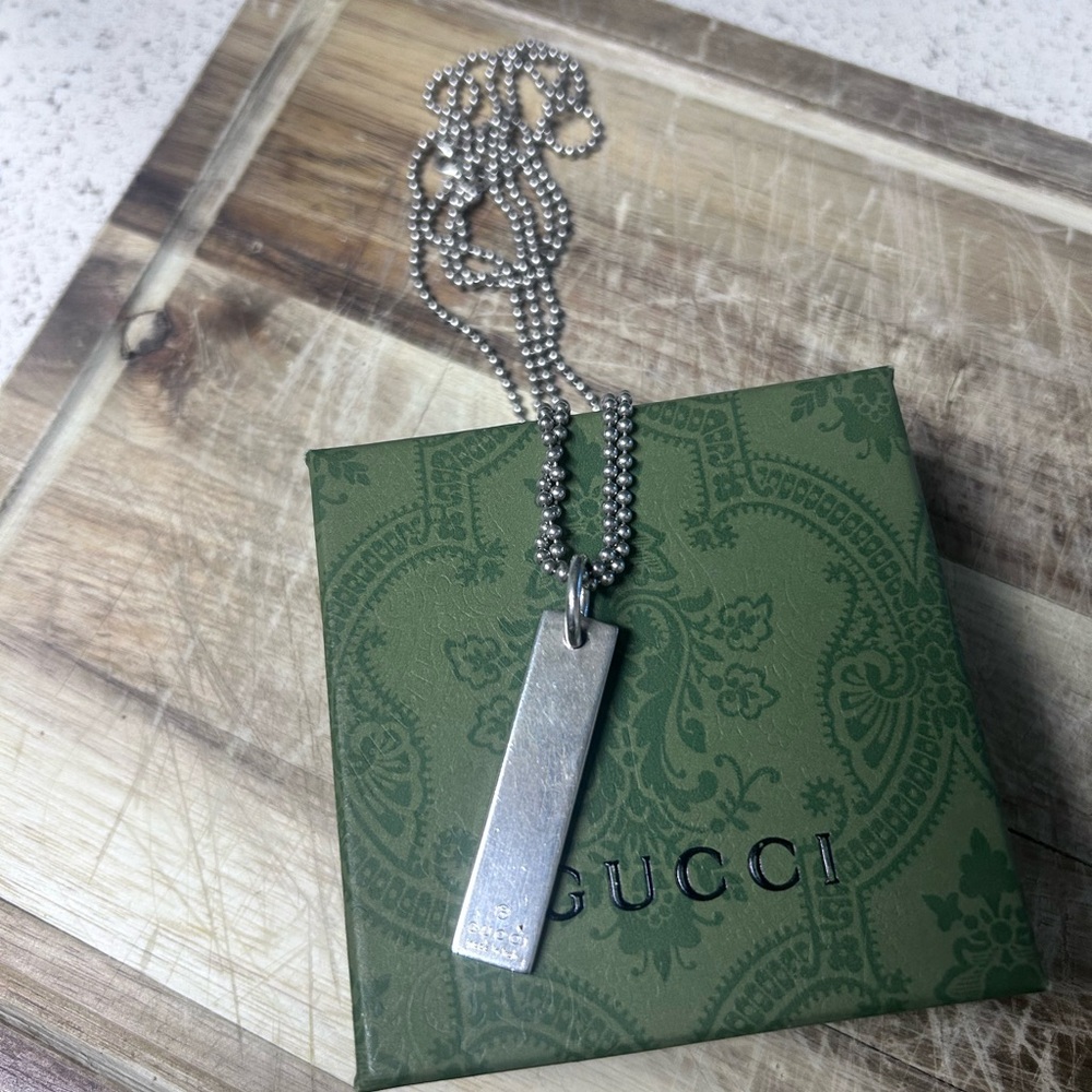 Gucci Silver Rectangular Pendant Necklace